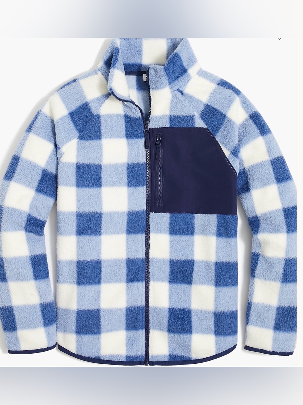 J.Crew Women’s Blue&White Woven Sherpa Zip-Up Jacket Size XL